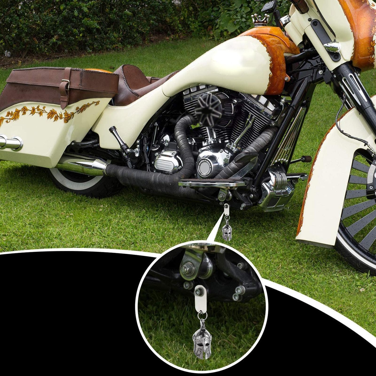 Good Luck Guardian Motorcycle Bell 3D Stainless Steel Pendant W/ Clear Sound
