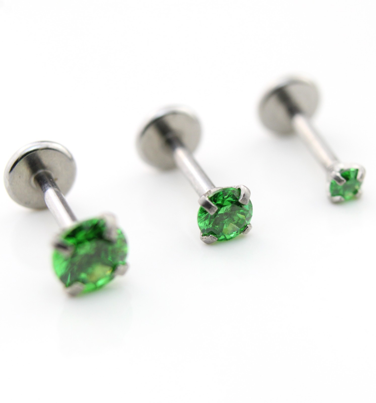 Green Flat Back Threadless Stud Earrings Cartilage Piercing Tragus Jewelry Studs