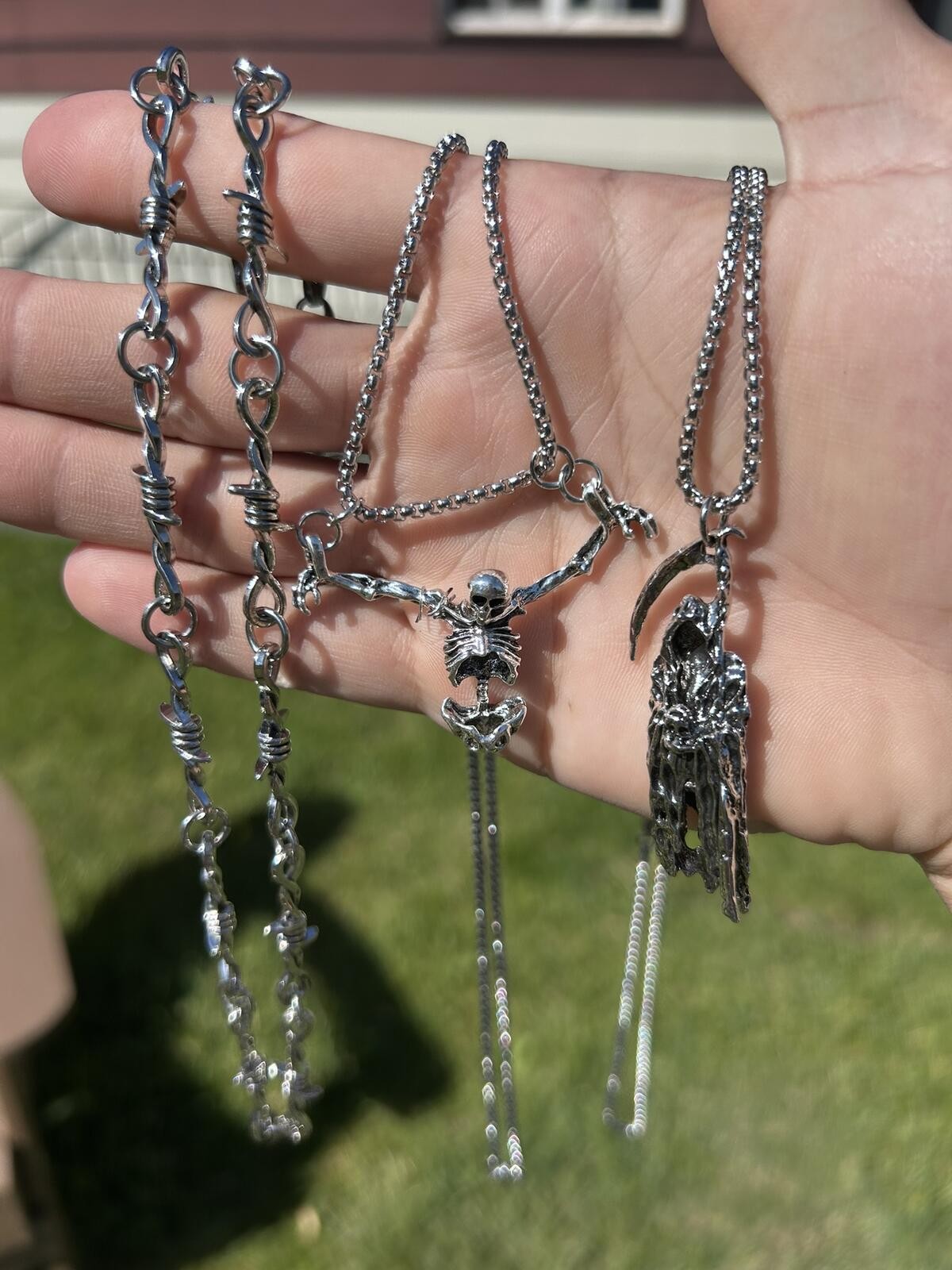 Lot of 3 Silver-Tone Gothic Pendant Necklaces