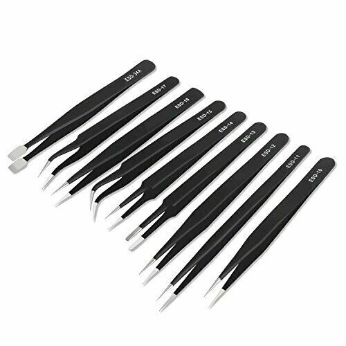 10pc ESD Tweezers Precision Set Stainless Steel For Electronics & Jewelry Repair