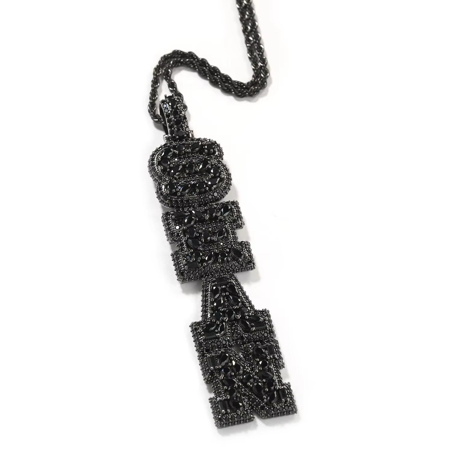 5AAA+ CZ Multicolor Ice Out Hop Hip Bling Vertical Mixed Inlay Letter Pendant