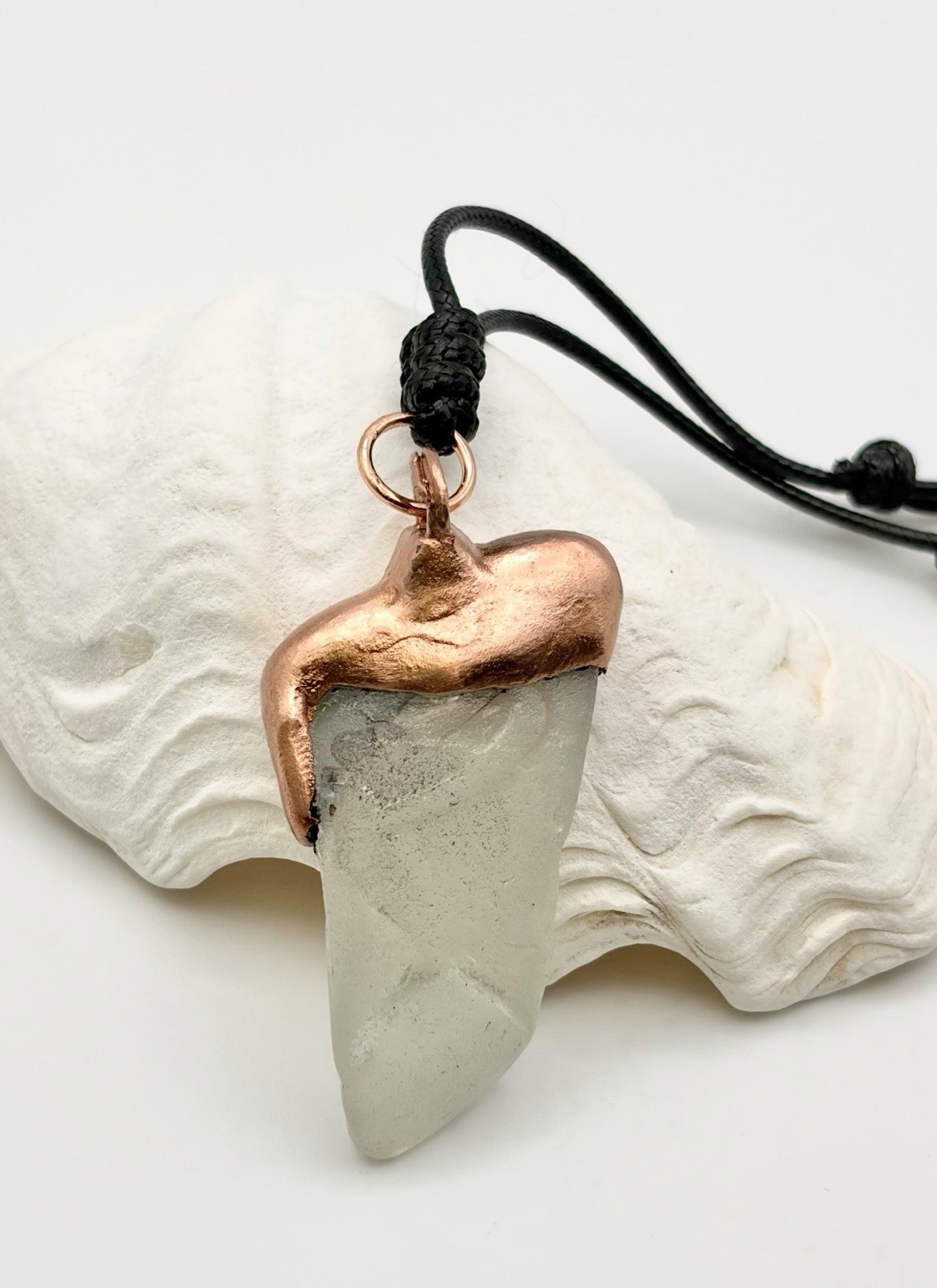 White Frosted Sea Glass Copper Plated Pendant Necklace