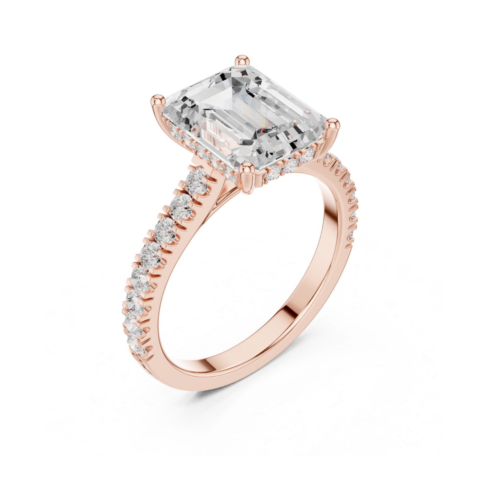Emerald Cut Lab Grown Diamond Hidden Halo Solitaire Engagement Ring