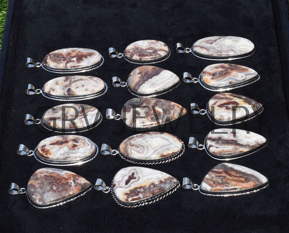 1-500 Pcs Crazy Lace Agate Pendant Wholesale Lot Bulk: Silver Plated WH-23
