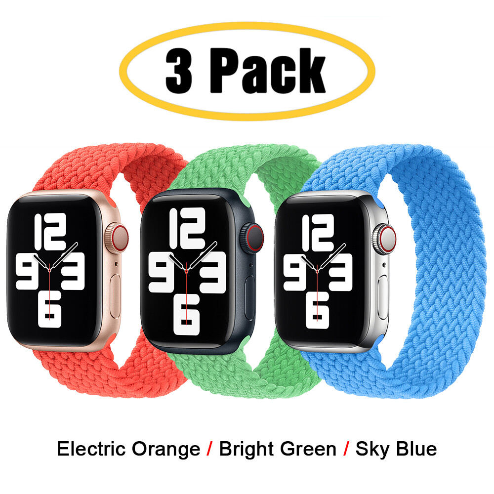 3 PACK For Apple Watch 10 9 8 7 6 5 4 44/45/49mm Braided Solo Loop Band Strap