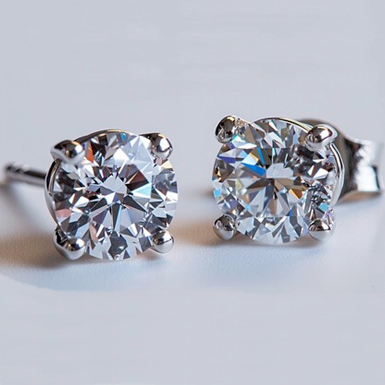 Earring Mountings 14K White Gold Round Cut Pre-Notched 4 Prong Screw Back-1 Pair