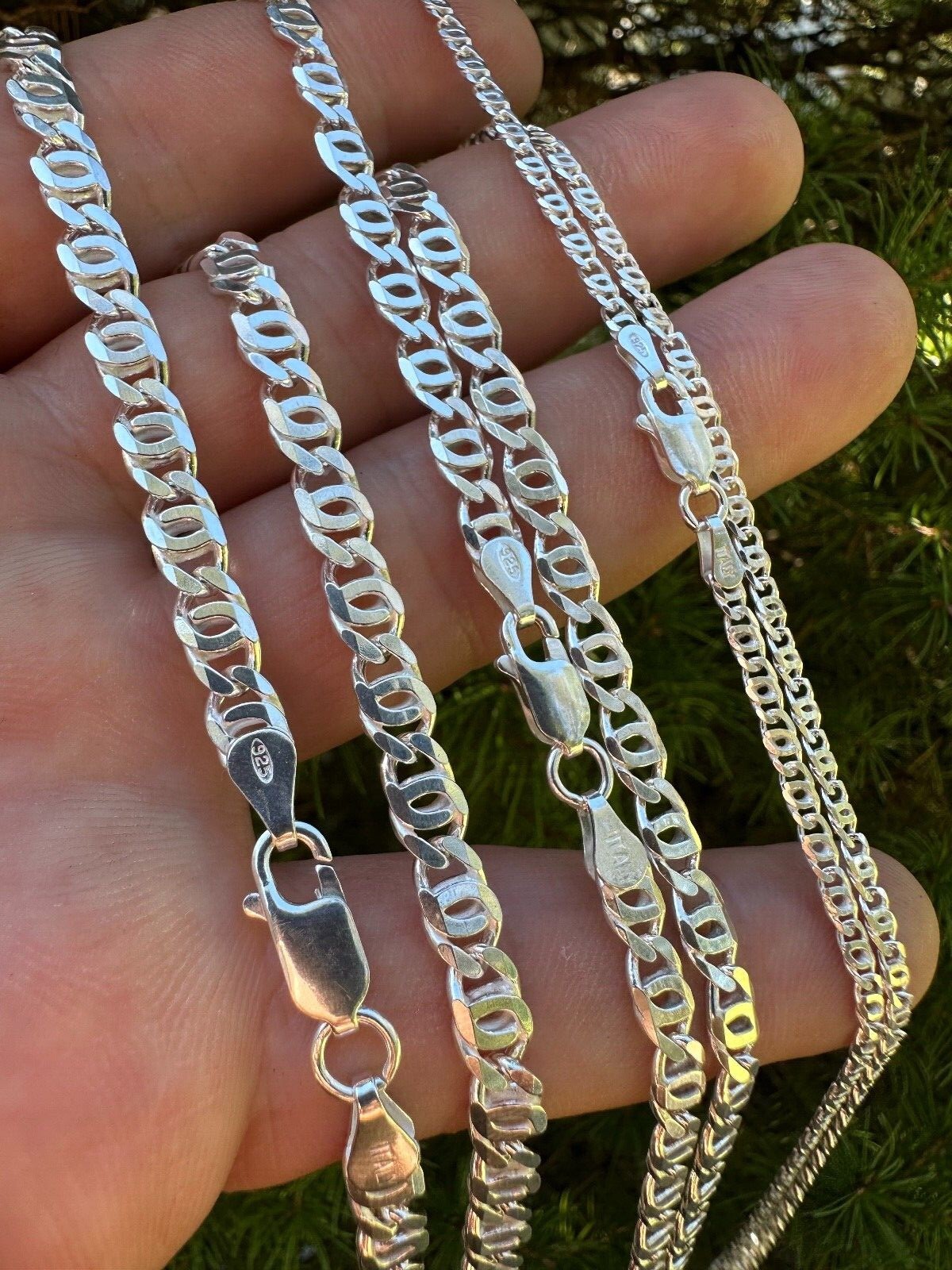 Real Tiger Eye Link Chain Necklace Or Bracelet Solid 925 Sterling Silver ITALY