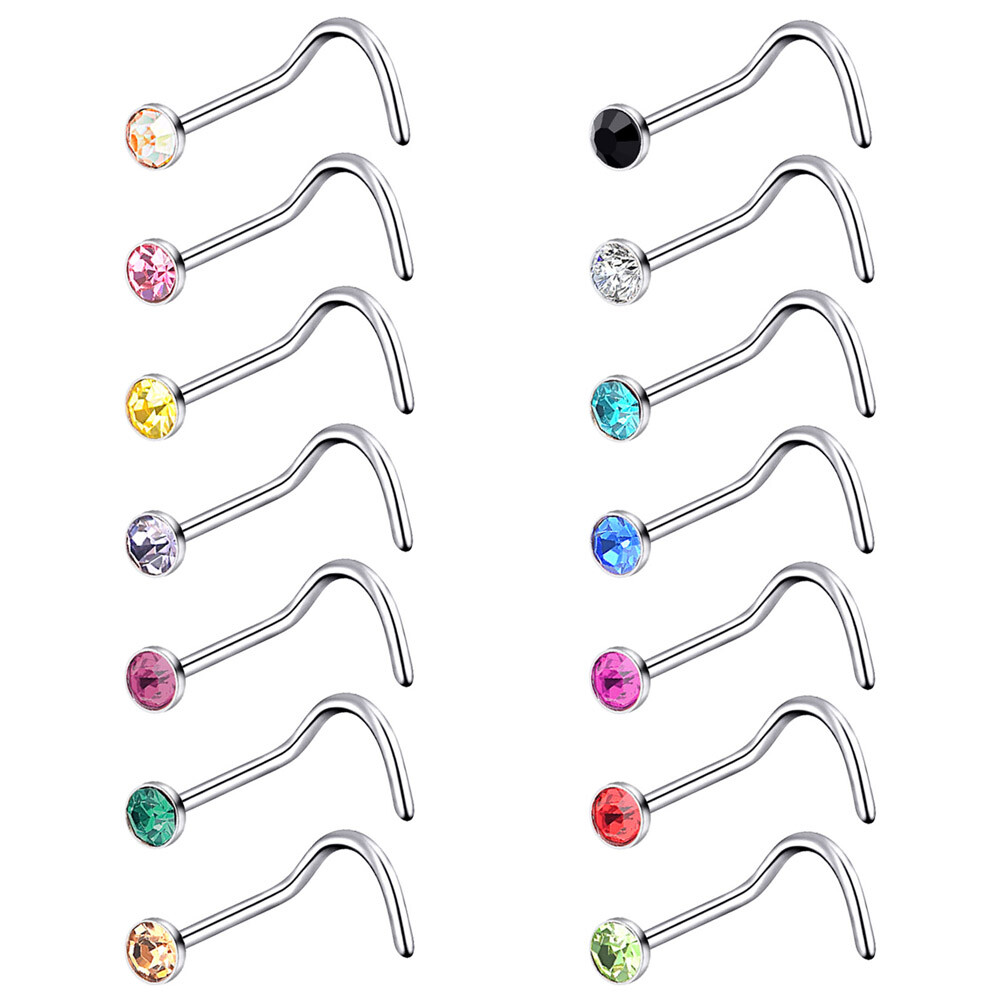 14pcs Surgical Steel Nose Stud Ring L-Shape Screw Pin Bone Studs Piercing 20G