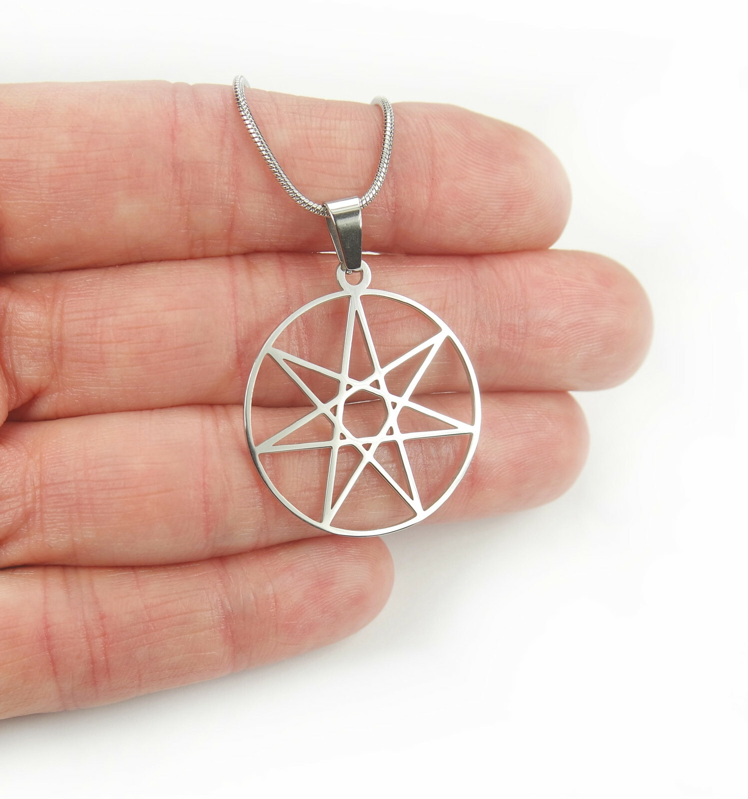 Septagram Necklace, 7 Pointed Star Heptagram Stainless Charm Pendant Chain Gift