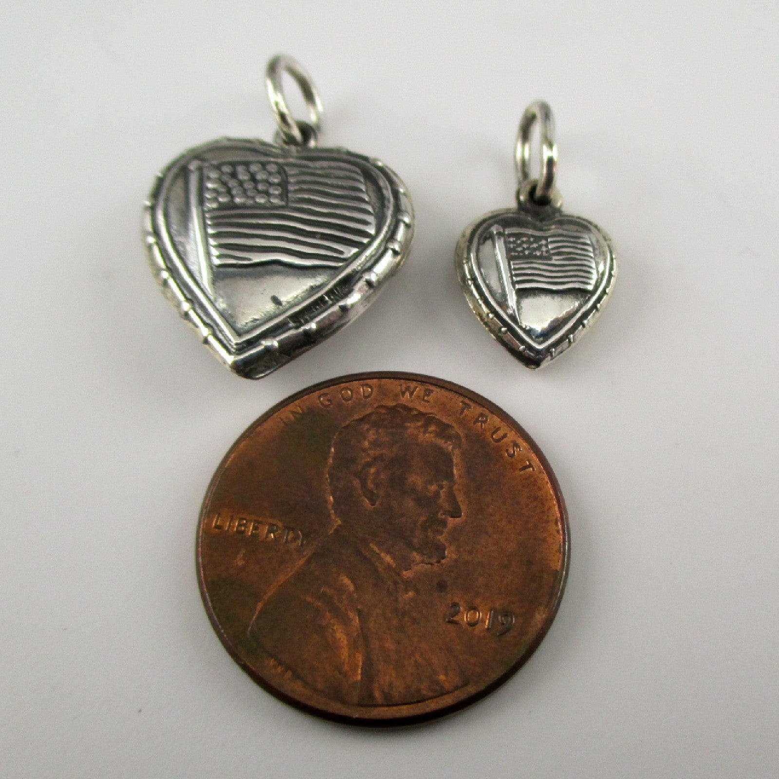 Sterling Silver AMERICAN FLAG Charm for Bracelet PUFFY HEART Medium SMALL Cute!