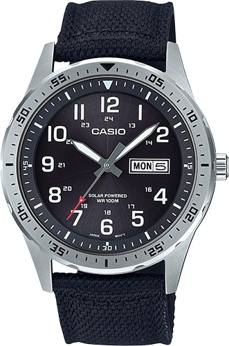 Casio MTP-S120L-1AV, Men’s Solar Battery Watch, 100 Meter W/R, Date, Black Nylon