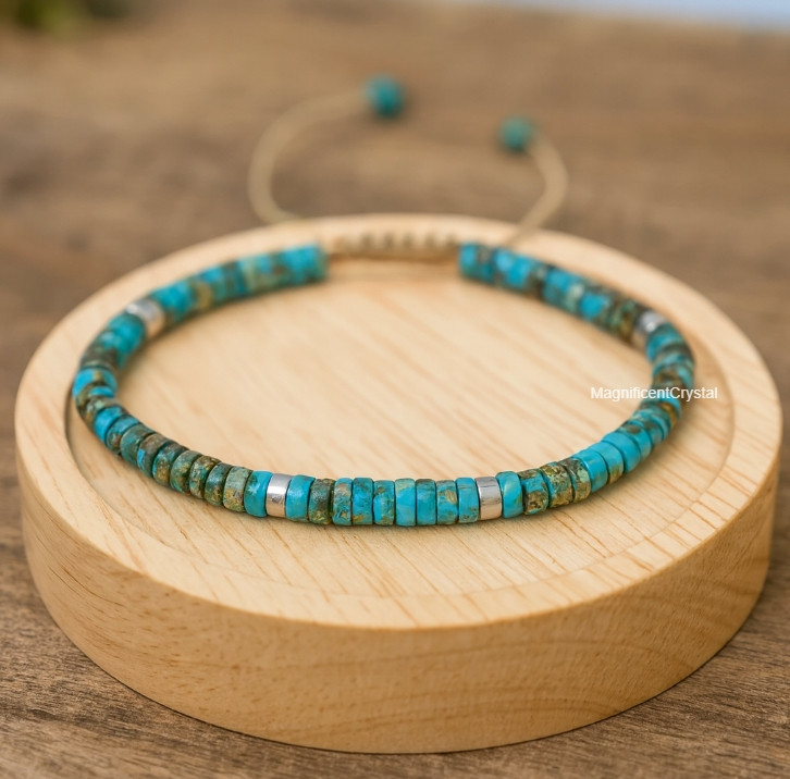 Dainty Natural Blue Turquoise Bracelet Women Men Crystal Healing Stone Jewelry