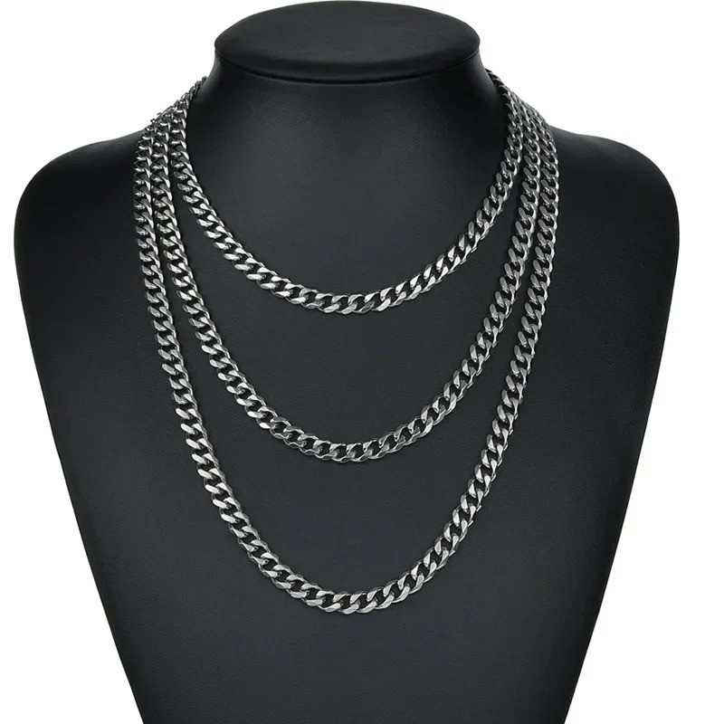 16-36″ Stainless Steel Silver Chain Cuban Curb Womens Mens Necklace 3/5/7/9/11mm