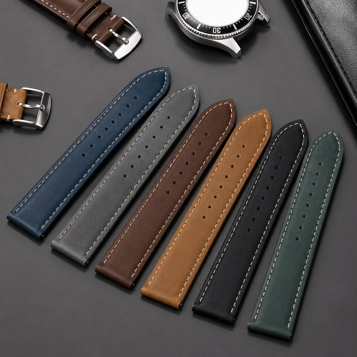 Genuine Calfskin Watch Band 18mm 20mm 22mm Quick Release Leather Strap