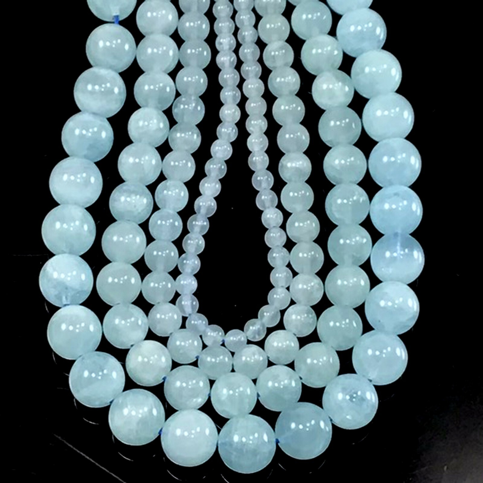 Nature Blue Aquamarine Smooth Round Loose Bead 15″ strand Jewelry Making