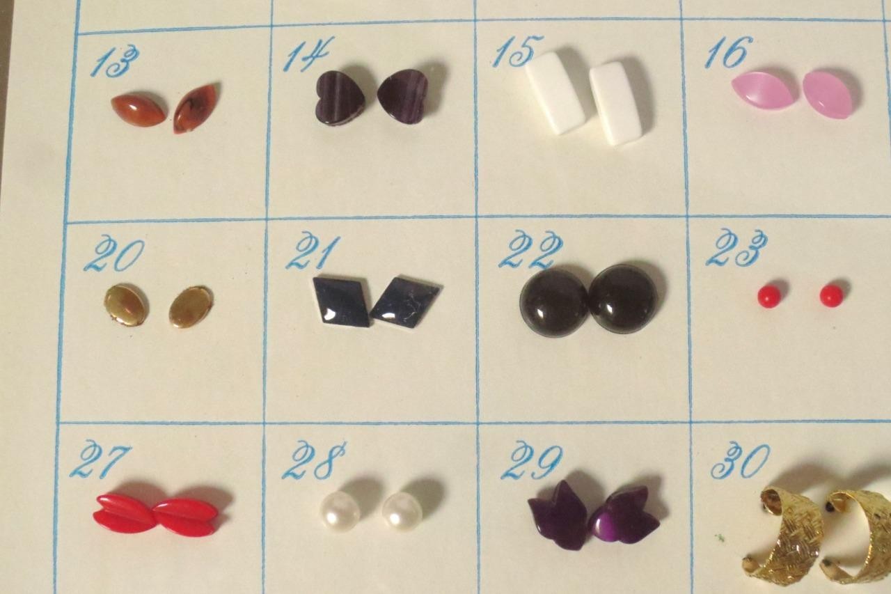 Vtg “Earrings For the Month” 30 Days of Pierced Earrings in Box -14 boxes avail.