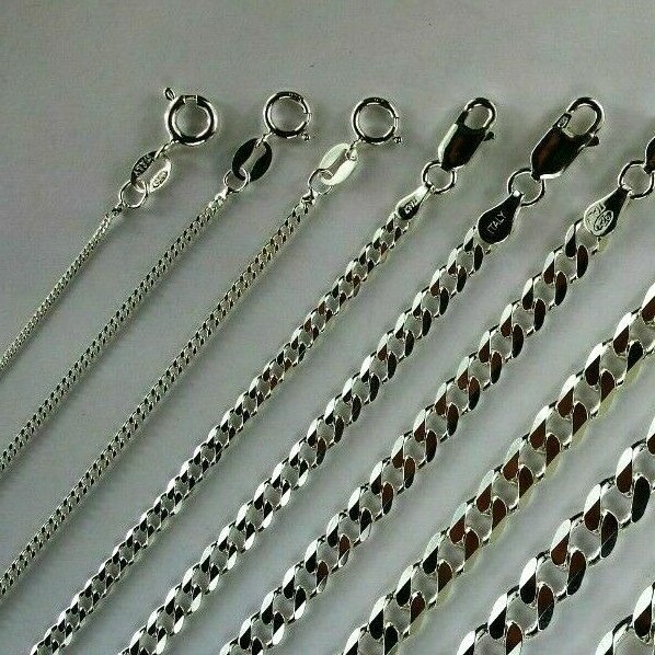 .925 Sterling Silver Cuban Curb Link Chain Necklace 1mm~15mm Men Women 16″~40″