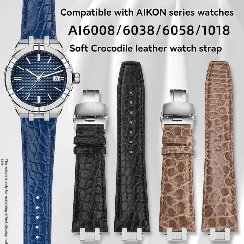 Green Gray Leather Watch Strap for Maurice Lacroix Aikon AI6008 AI6007 Wristband