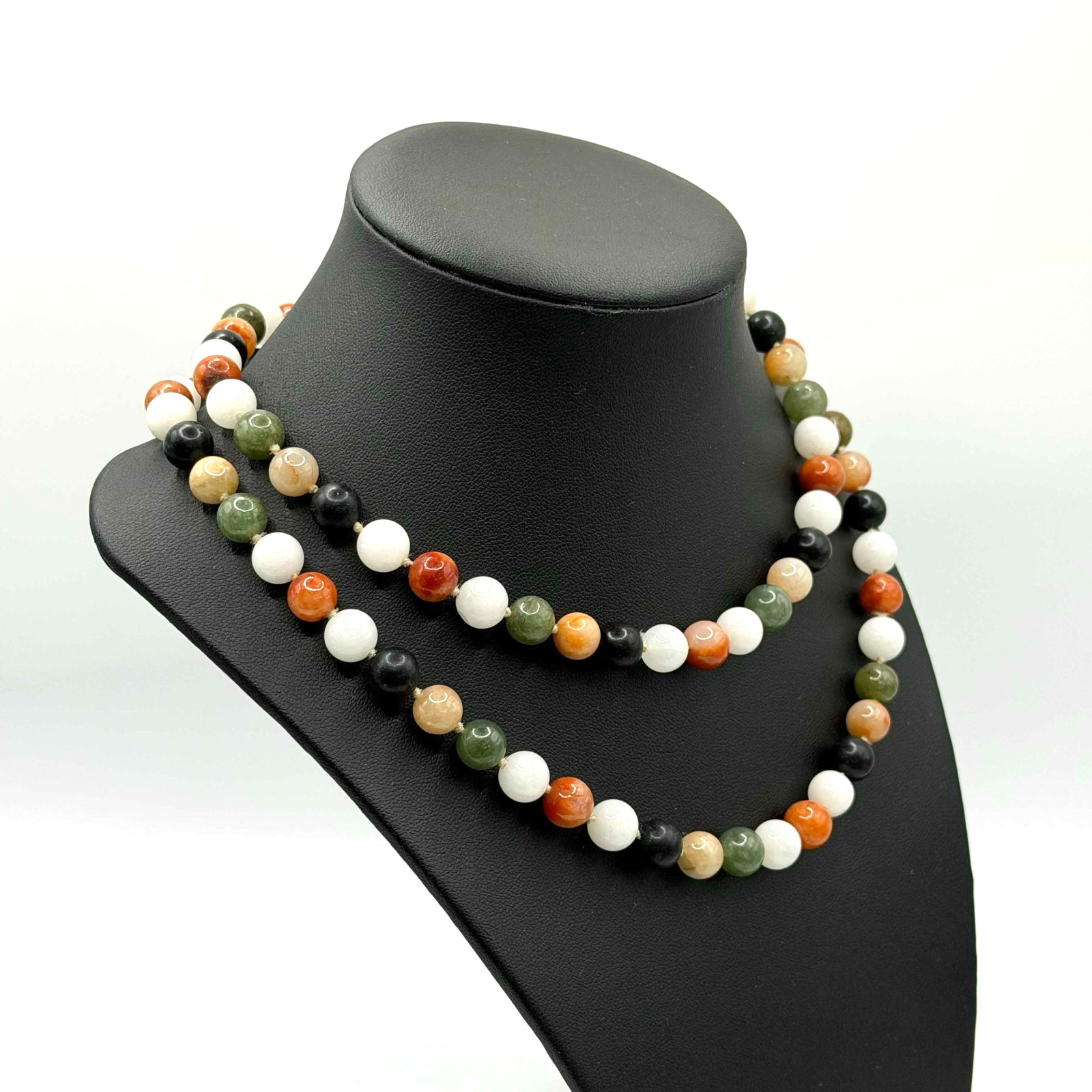 32″ Multicolor Jade Bead Necklace Endless Strand Green White Red (AHB)