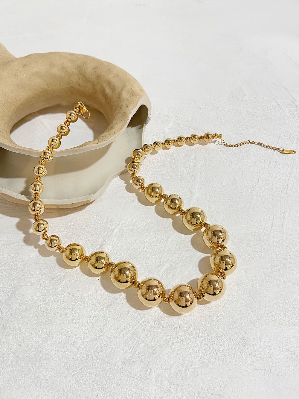 Classic Woman 18K Gold Plated Stainless Steel Beaded Ball Necklace Chain 2 Color