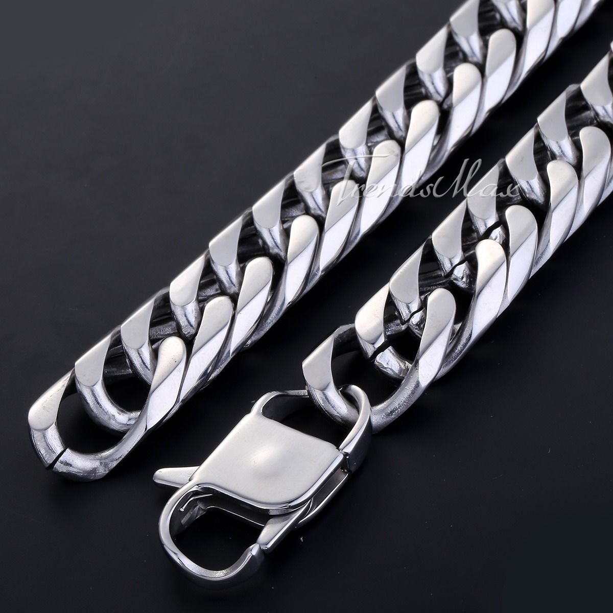 15mm 316L Stainless Steel Mens Chain Curb Cuban Link Bracelet Silver Gold Plated