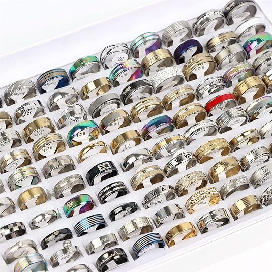 Bulk Lot Mixed Stainless Steel Rings Men’s women’s Fashion Ring Wholesale 100pcs