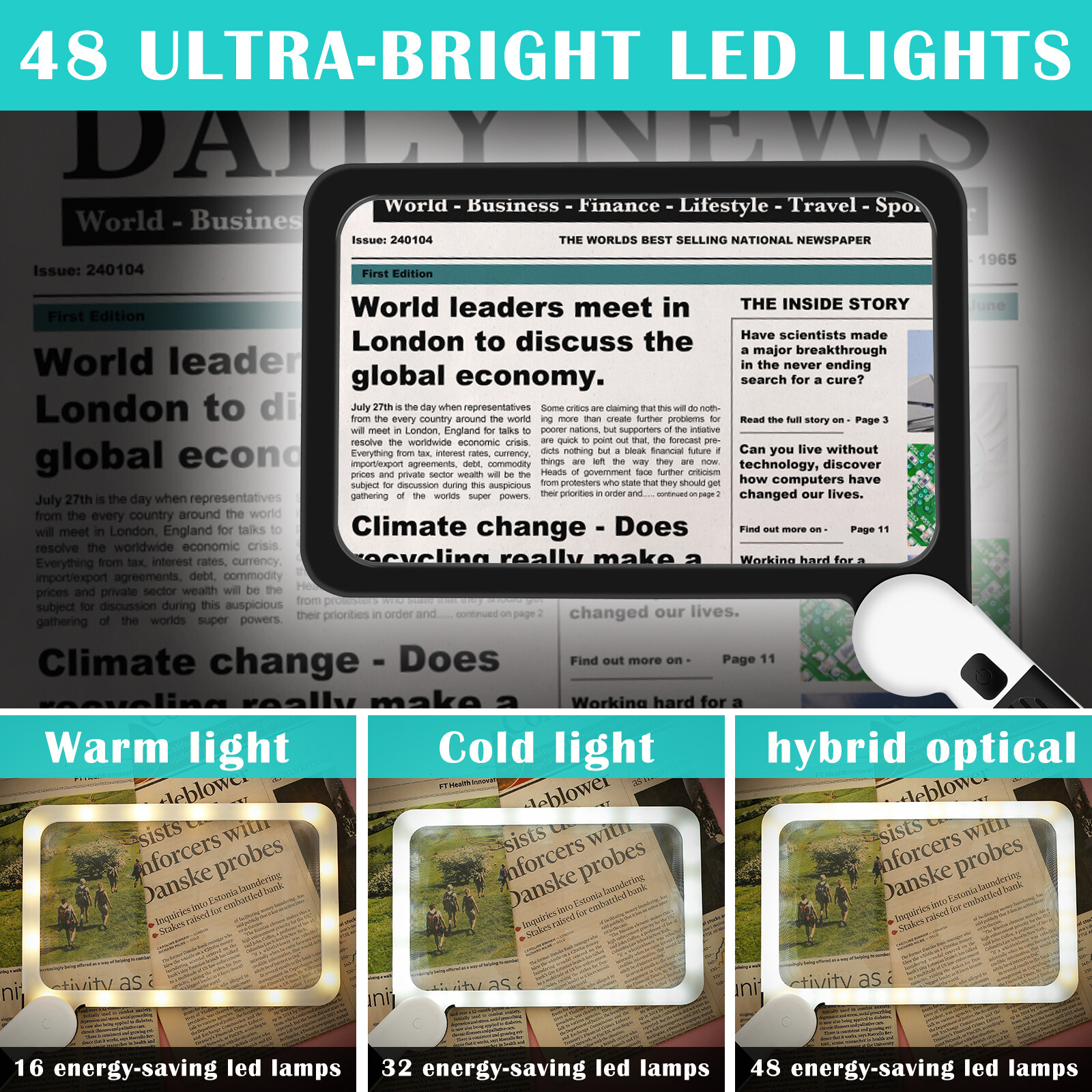 5X Magnifying Glass with 48 LED Light Clarity Handheld Seniors Reading»Magnifier