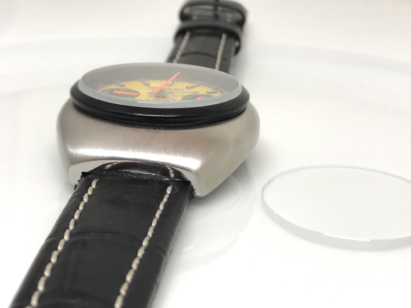 Mineral Glass Crystal Citizen 8110 Cal. 67-9011 Bullhead Yellow Black Panda Dial