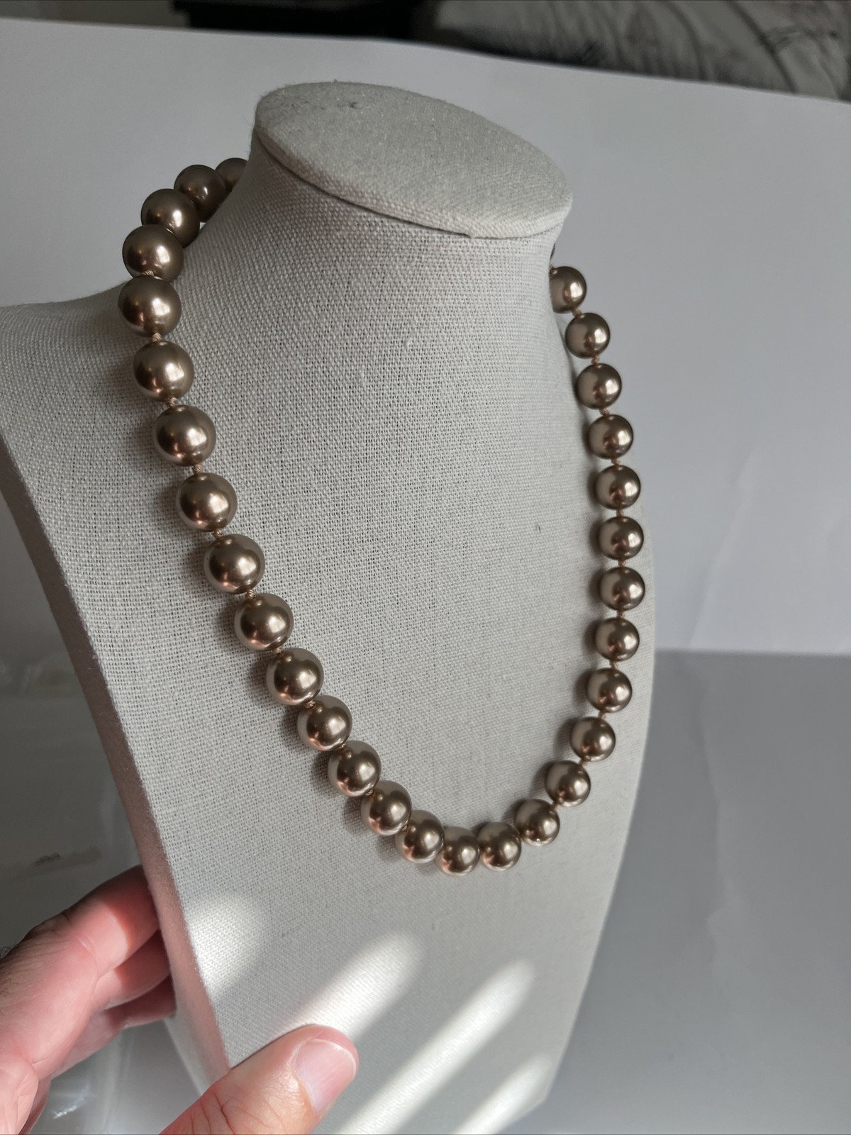 Vintage Light Chocolate 18” Glass Faux Pearls RMN Signed Good Condition