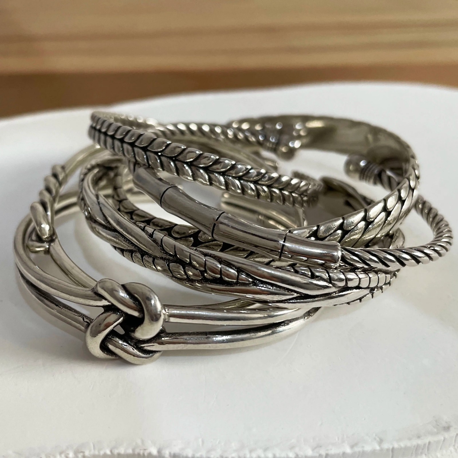 Mens Vintage Open Bangle 925 Sterling Silver Handmade Twisted Cuff Bracelet US