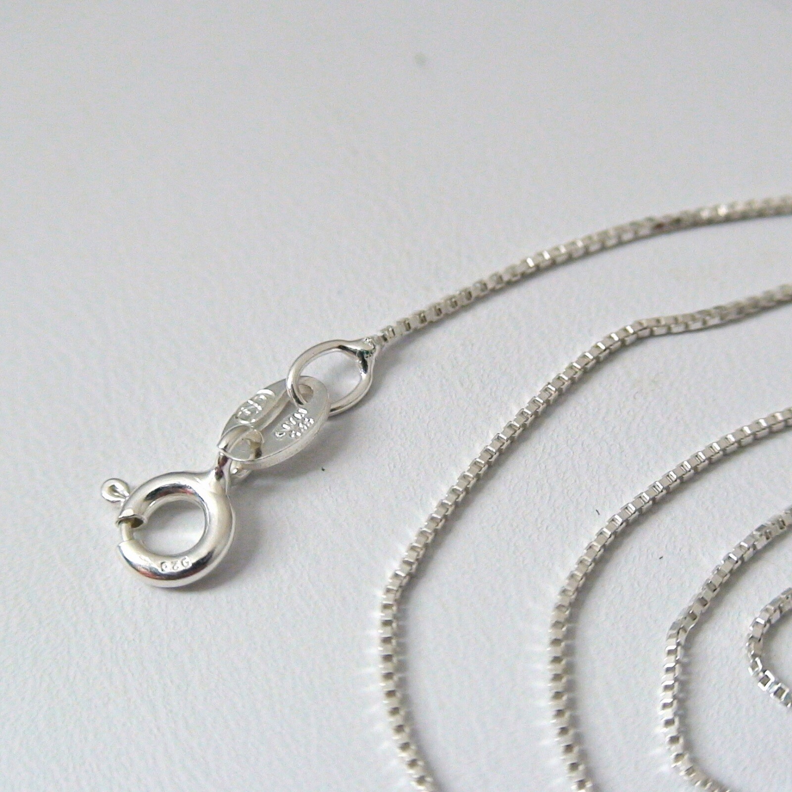 0.9mm Box Chain Necklace – 925 Sterling Silver – 16″, 18″, 20″, 22″, 24″, 30″