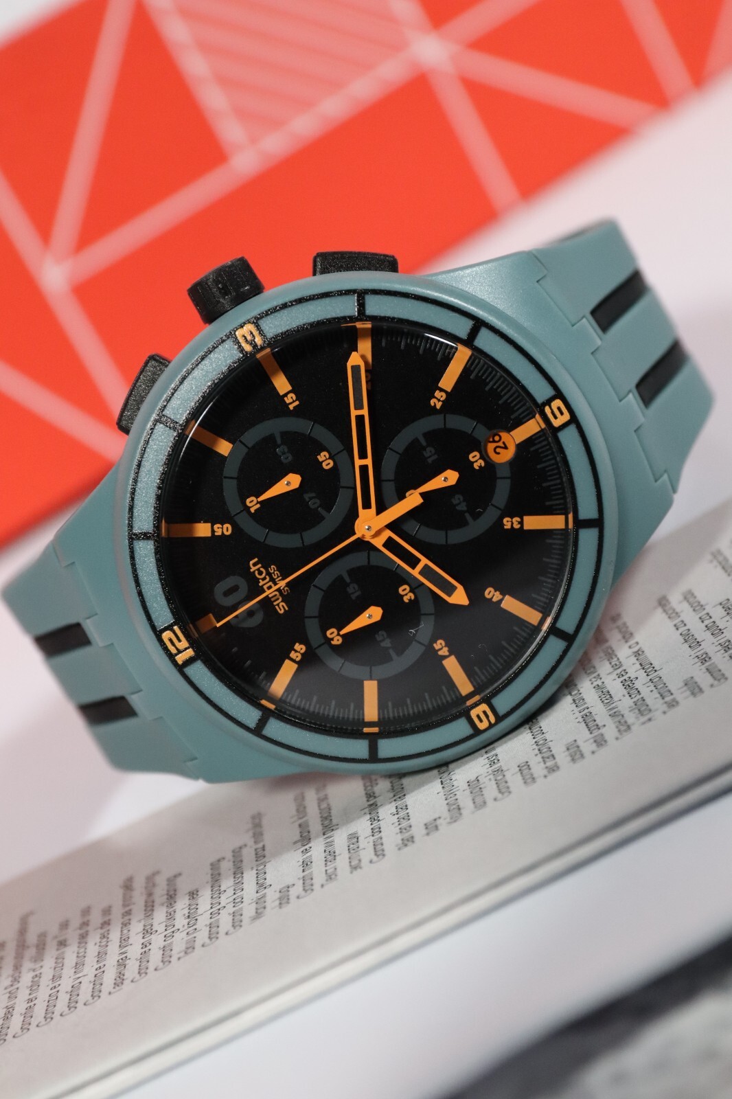 NEW Swiss Swatch XX SPEED SUSG401 Soft Plastic Green Orange Chronograph 42MM