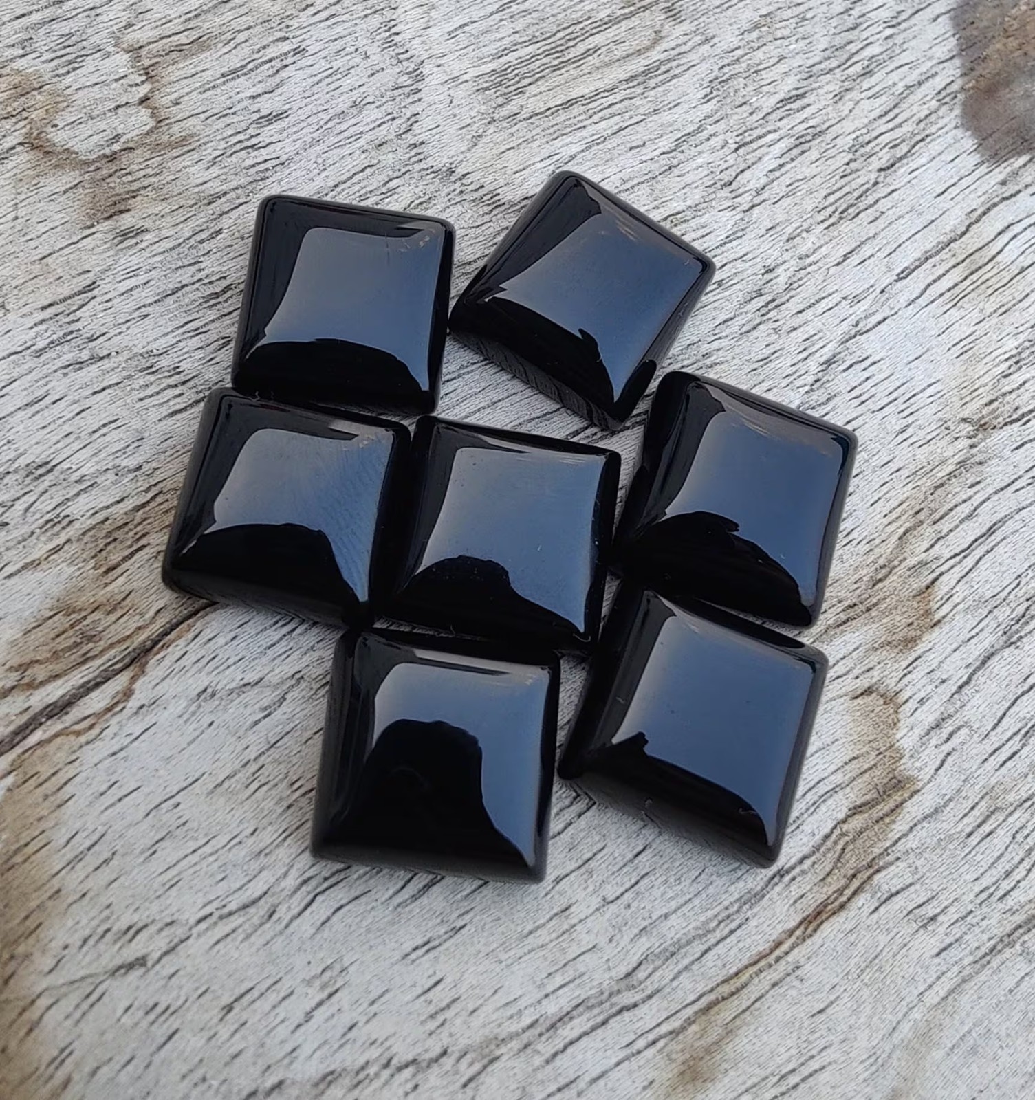 Natural Black Onyx Square Cabochon Loose Gemstone For Jewelry Crafting