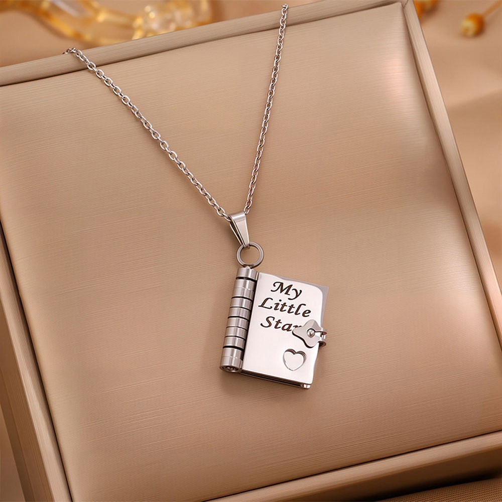 My Little Star Book Pendant Necklace for Daughter Open Pages Engraved Letter
