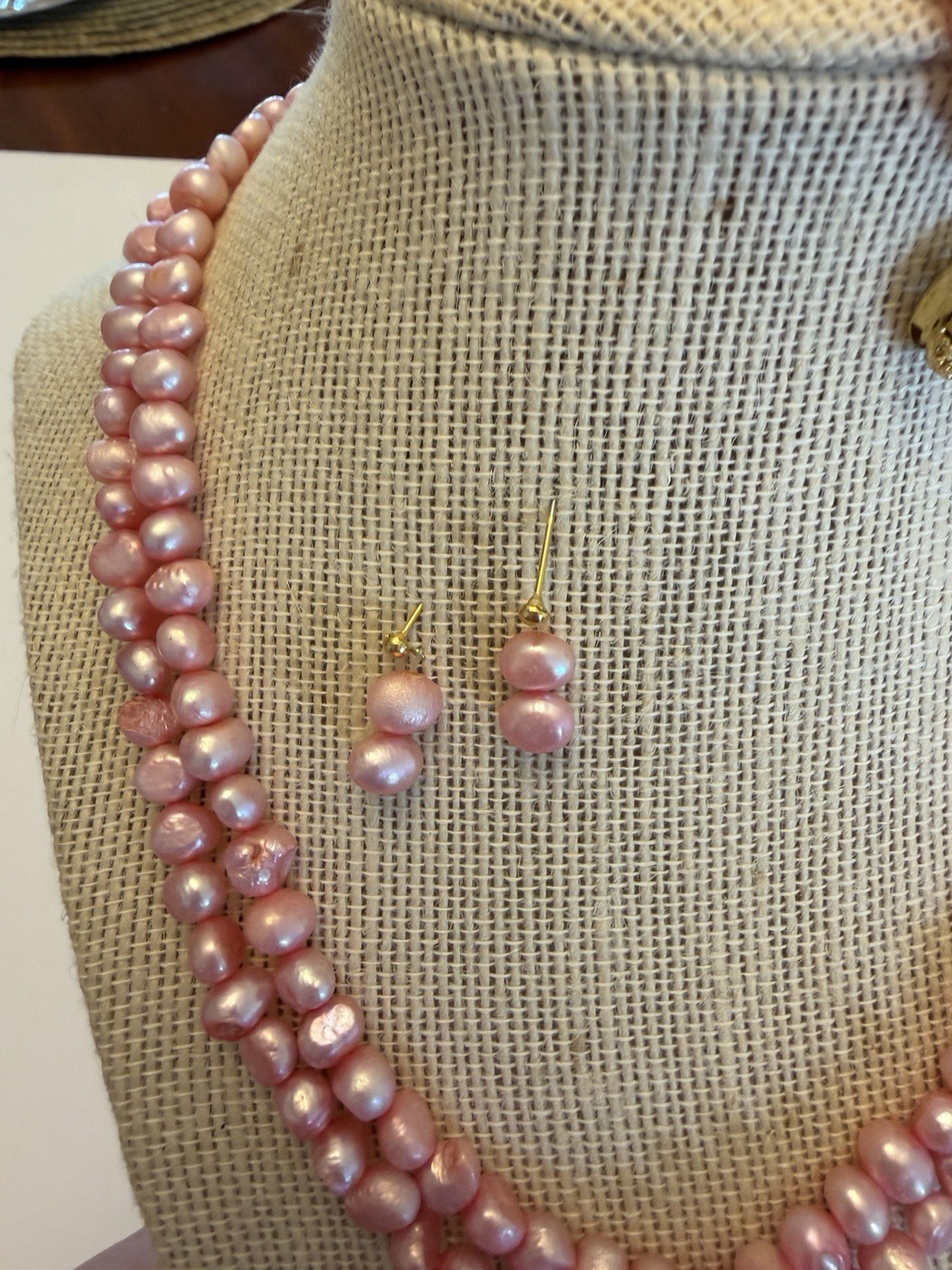 Bright Pink Freshwater Pearl Set- 18” Dbl Strand Neck, 7.5” Dbl Strand Brace, ER