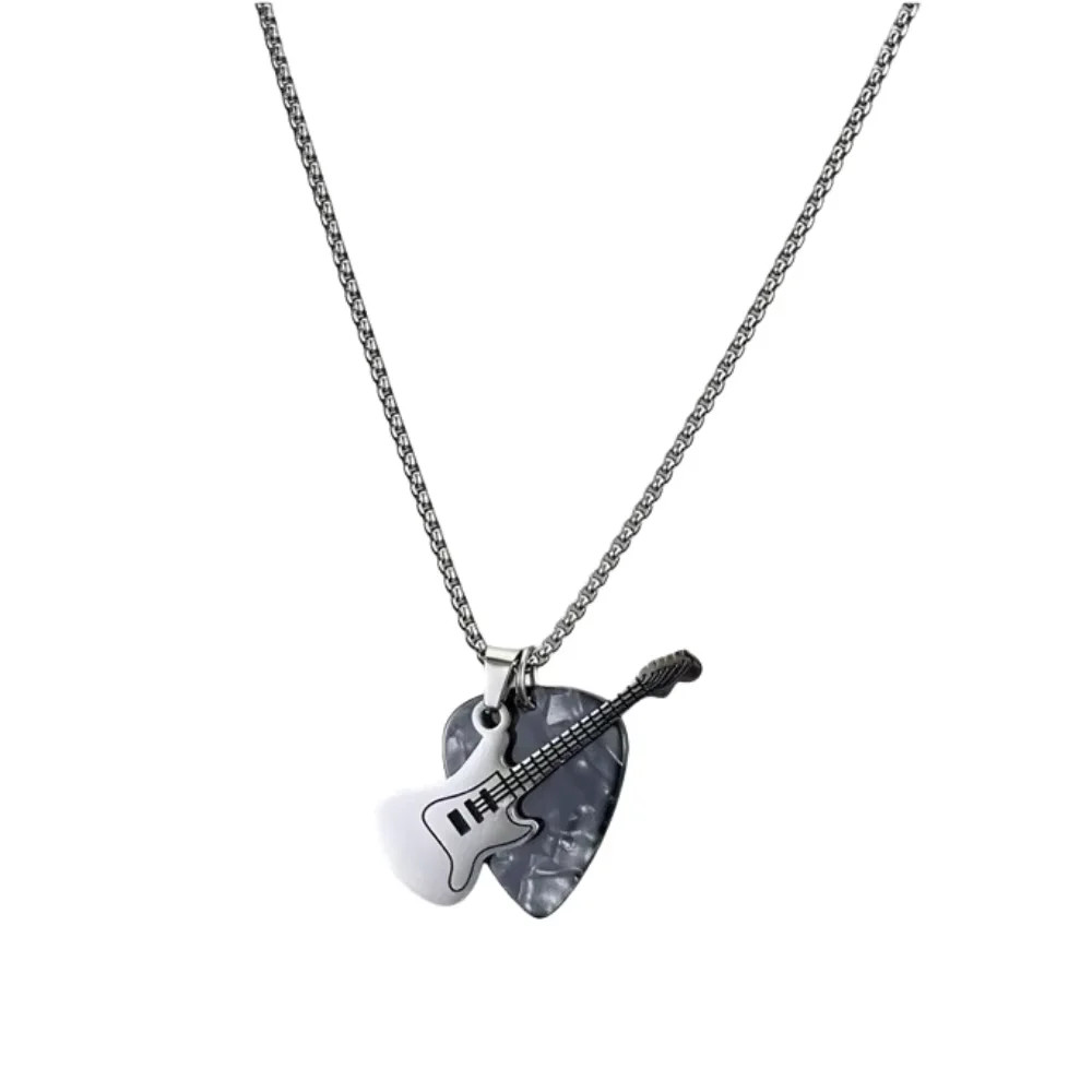 Hip-hop Guitar Pick Pendant Necklace Titanium Steel Trendy Guitar Chain Choker P