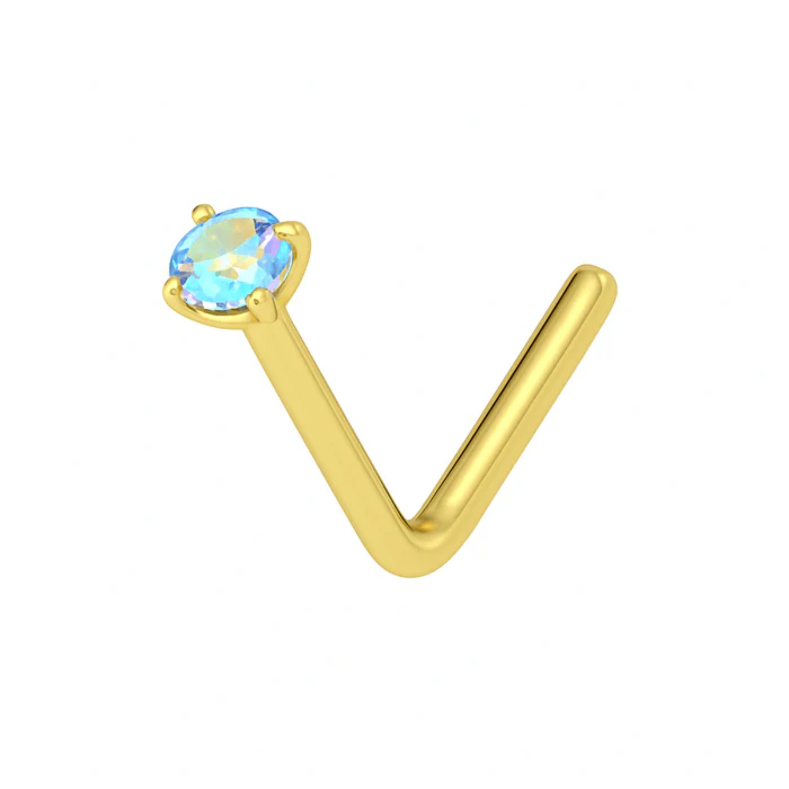 9K Solid Gold L-Bend Crystal CZ Nose Stud Pin Women’s Piercing Jewellery