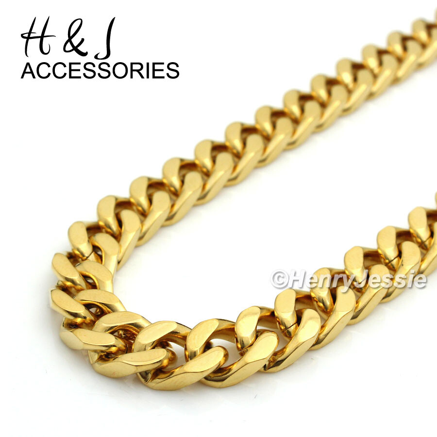 18″-40″Stainless Steel 9mm Gold Plated Cuban Chain BIG ICY CZ Cross Pendant*IP20