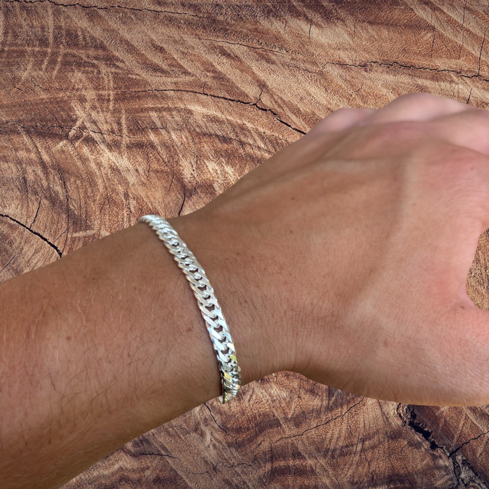 6mm Double Curb Link Bracelet – Real Solid 925 Sterling Silver MADE IN ITALY