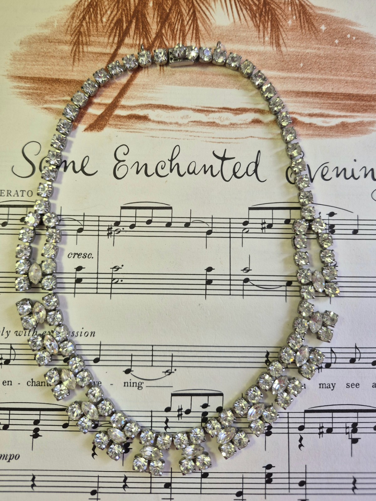 Vintage Rhinestone Choker Necklace Glass Prong Set Foiled Back Bridal Statement