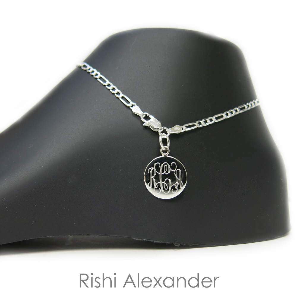 925 Sterling Silver 3mm Figaro Monogram Personalized Anklet