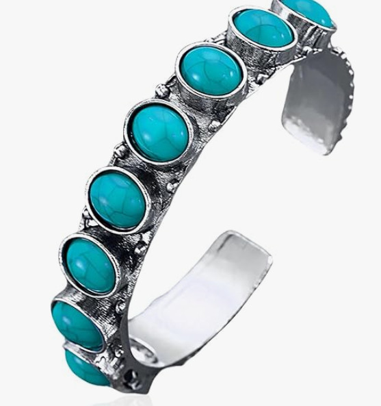 Turquoise square oval stone cuff bracelet