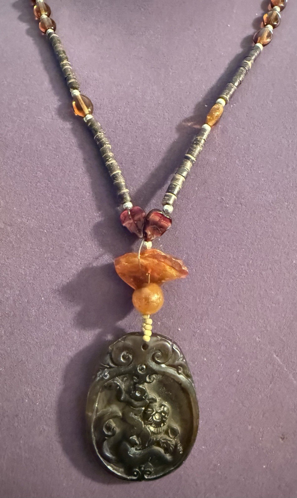 Jade 2 Monkey Chineses Monthly Symbol And Amber Necklace
