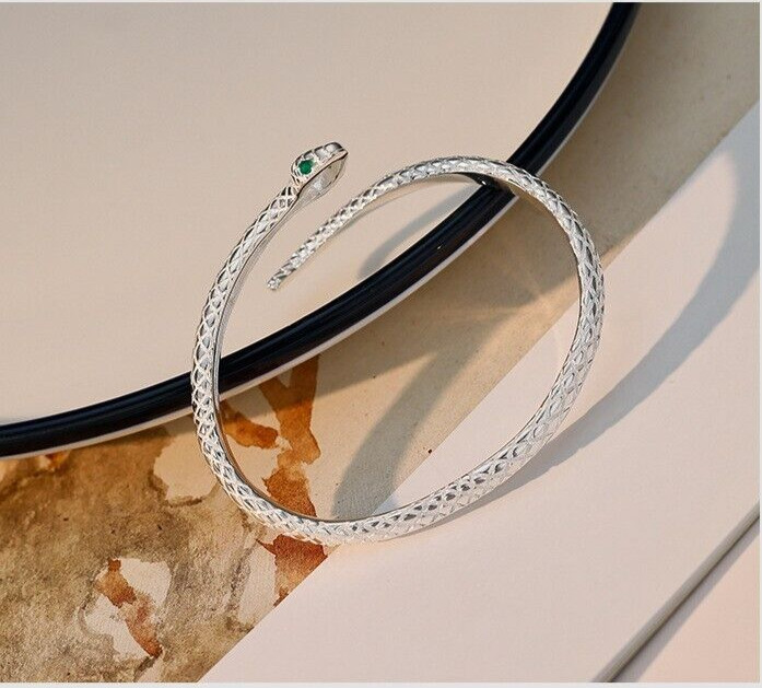 Vintage Handmade 925 Sterling Silver Snake Bracelet Hand Bangle