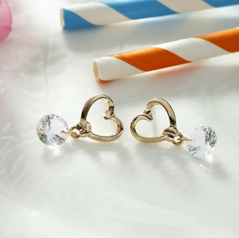 New Fashion Love Heart Crystal Earrings Women Drop Dangle Ear Hoop Jewelry Gift