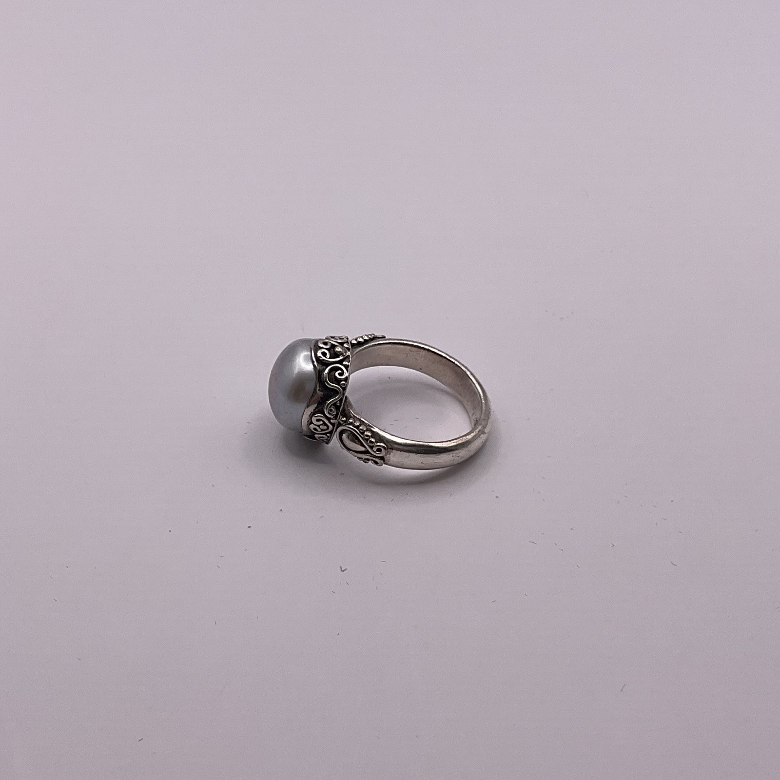 Vintage BA Suarti Bali Sterling Silver 925 Gray Mabe Pearl Ring Size 7.25 Design