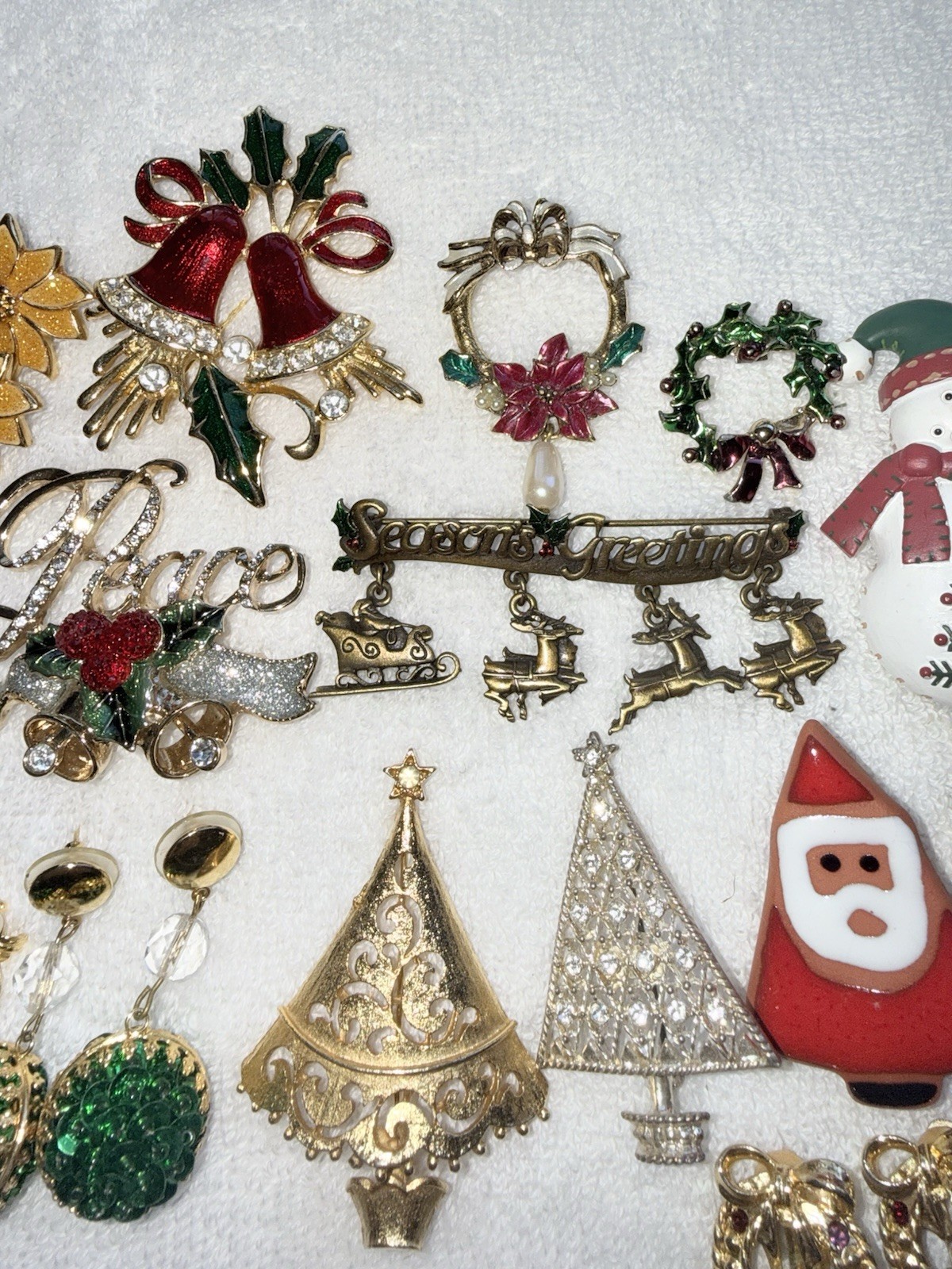 Christmas jewelry lot brooches earrings Many Signed See Description