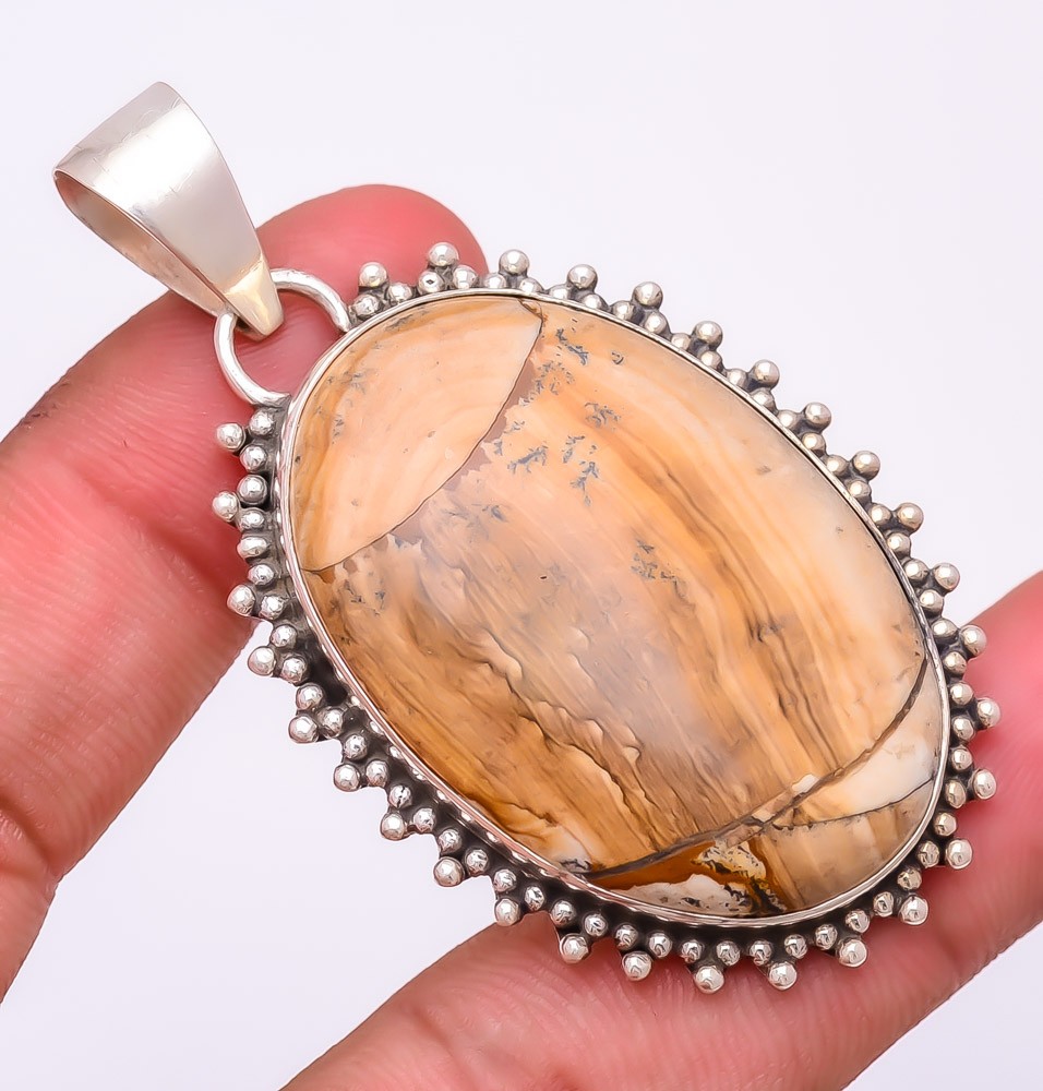 Natural Picture Jasper Gemstone 925 Silver Plated Jewelry Pendant 2.5″ F259