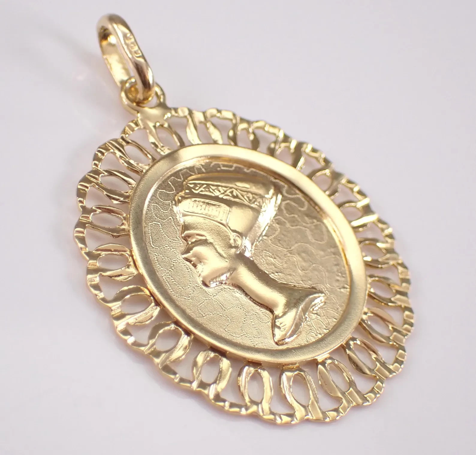 Nefertiti Charm No Stone Egyptian Cleopatra Pendant 14K Yellow Gold Plated.