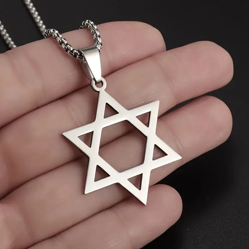 Silver Star of David Necklace Jewish Hexagram Pendant Stainless Steel Unisex